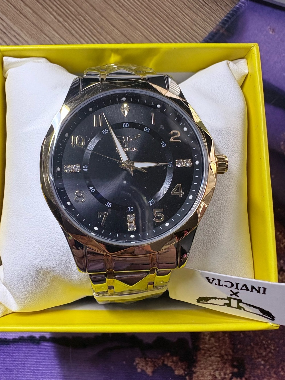 Invicta Gold & Silver -Tone Mens Watch with Black Dial NWT
